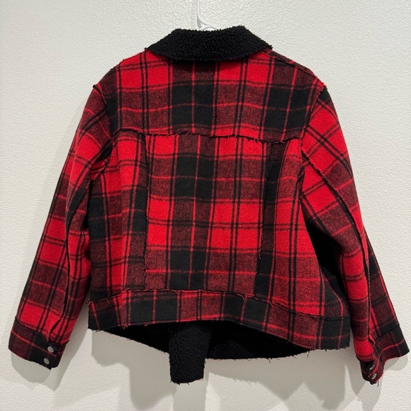 Jessica Simpson Plaid Buffalo Check Jacket Sz 2X Fleetwood Sherpa Moto Red Black - Picture 14 of 14